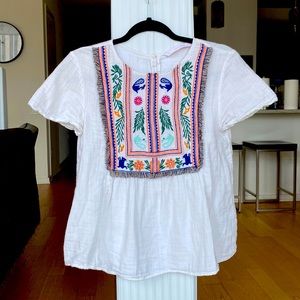 Zara Embroidered Linen Cotton Short Sleeve Shirt